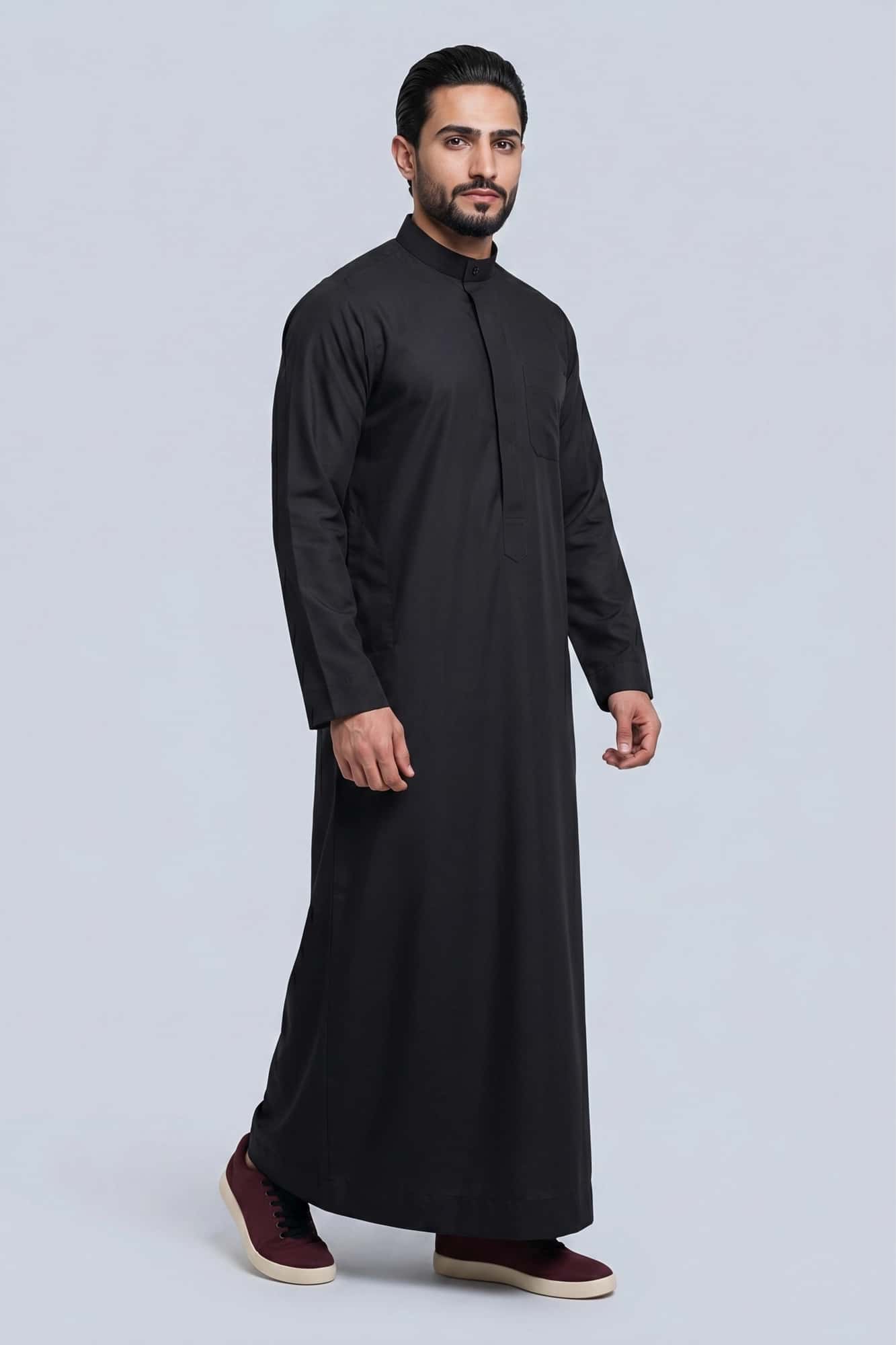 Black Kuwaiti Thobe - Spun Polyester 3