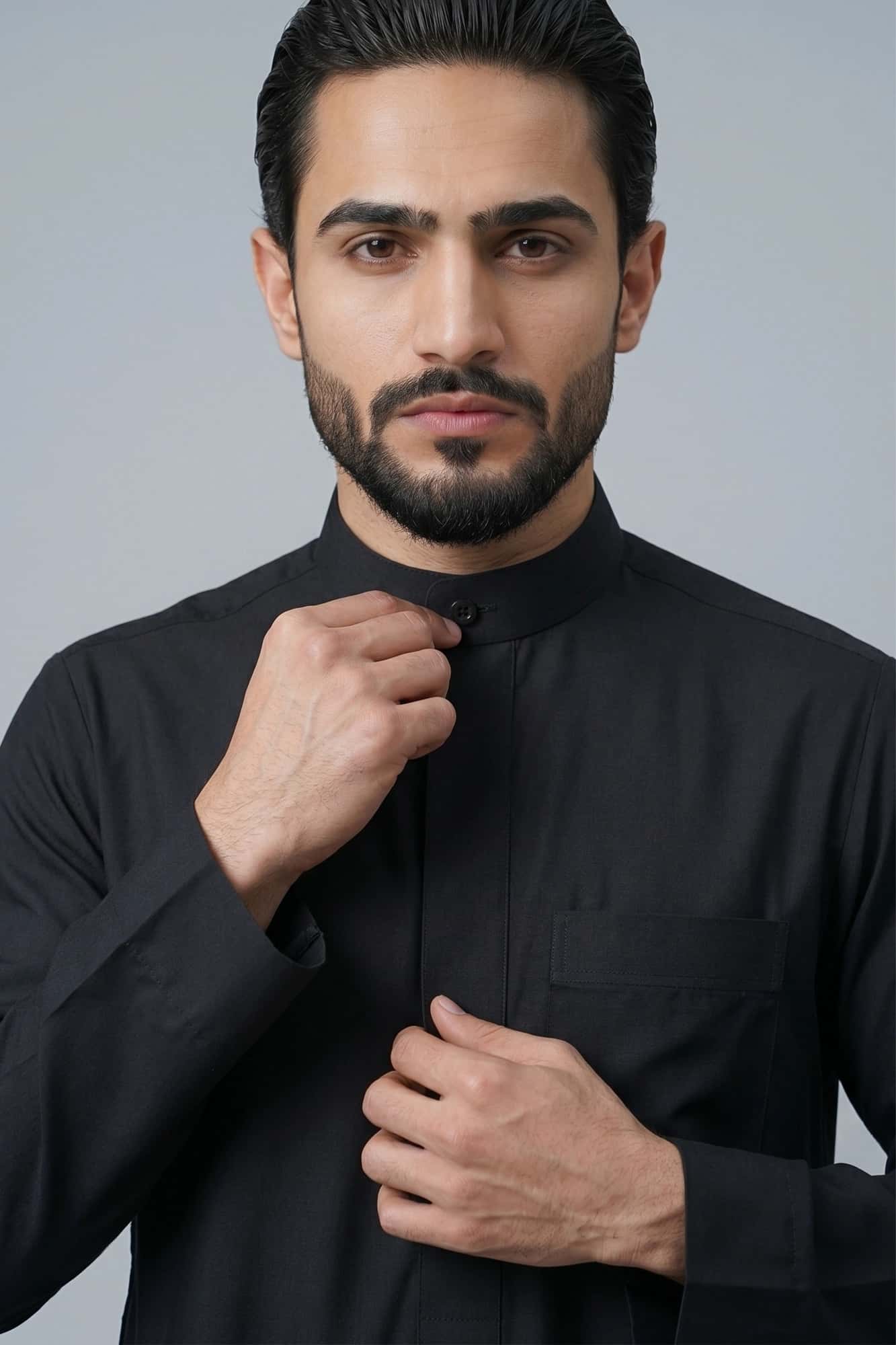 Black Kuwaiti Thobe - Spun Polyester 2