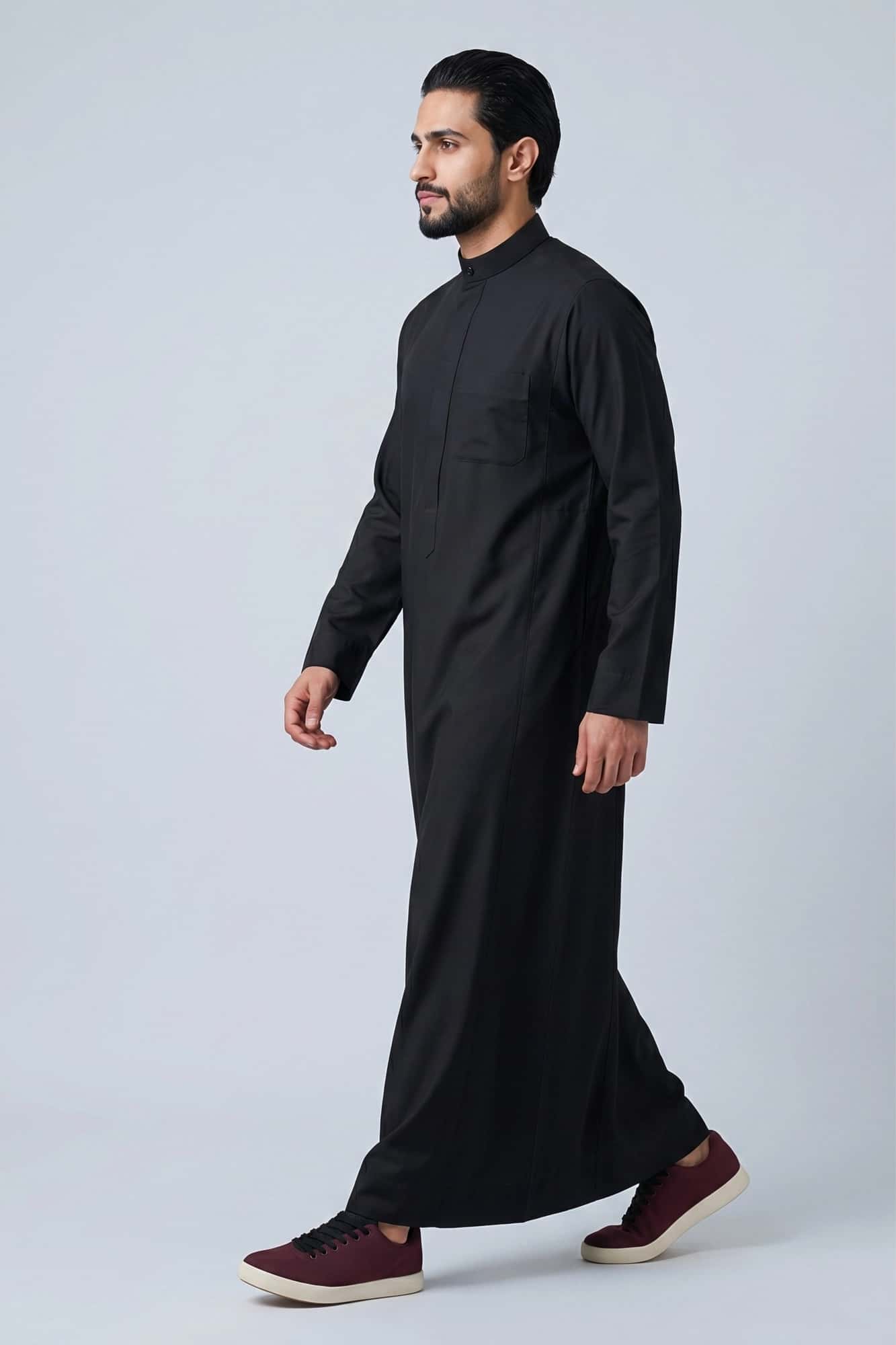 Black Kuwaiti Thobe - Spun Polyester 4
