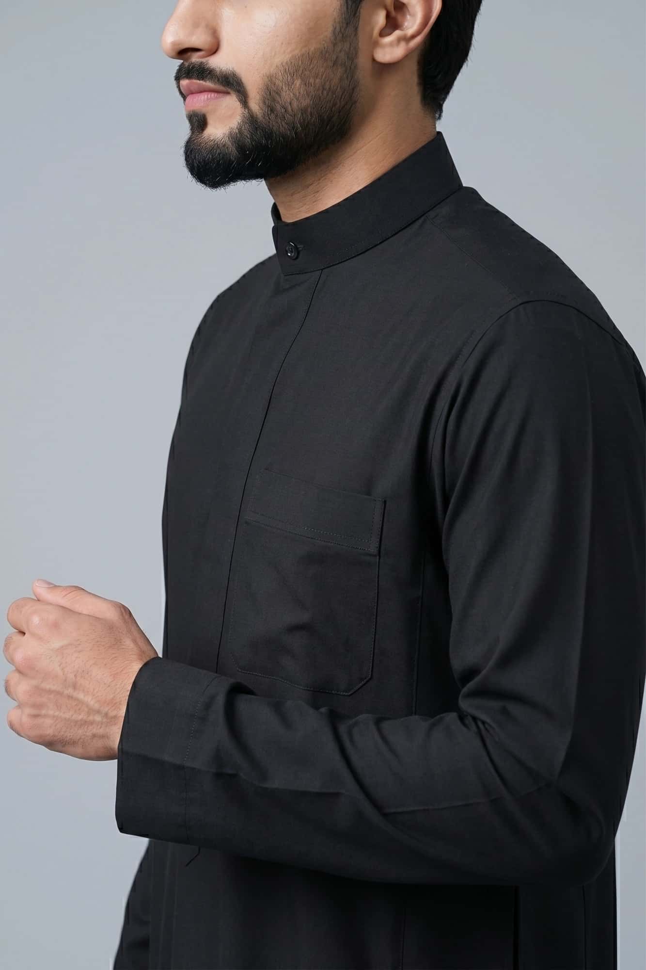 Black Kuwaiti Thobe - Spun Polyester 5