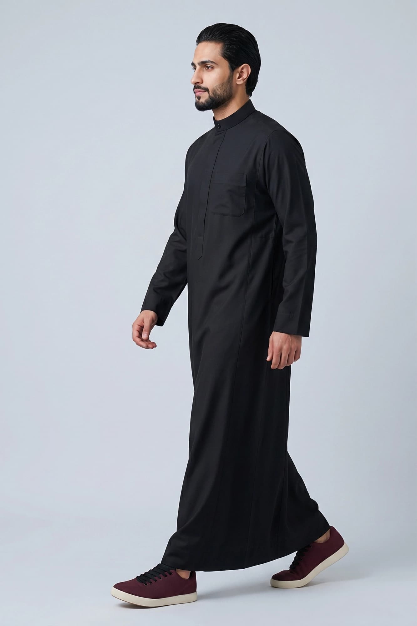 Black Kuwaiti Thobe - Spun Polyester