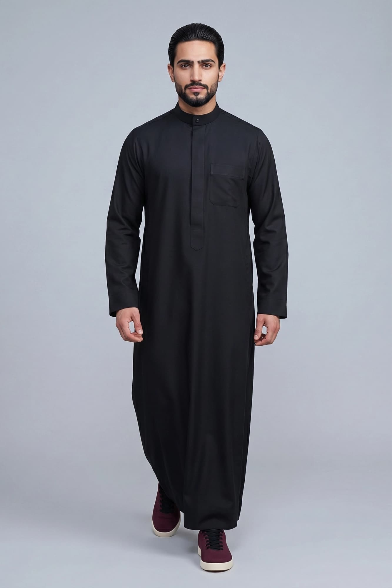 Black Kuwaiti Thobe - Spun Polyester