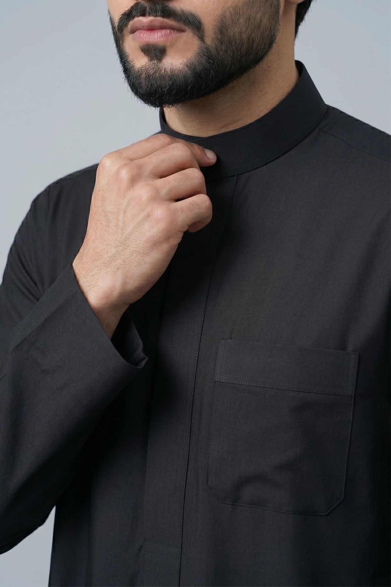 Black Kuwaiti Thobe - Spun Polyester