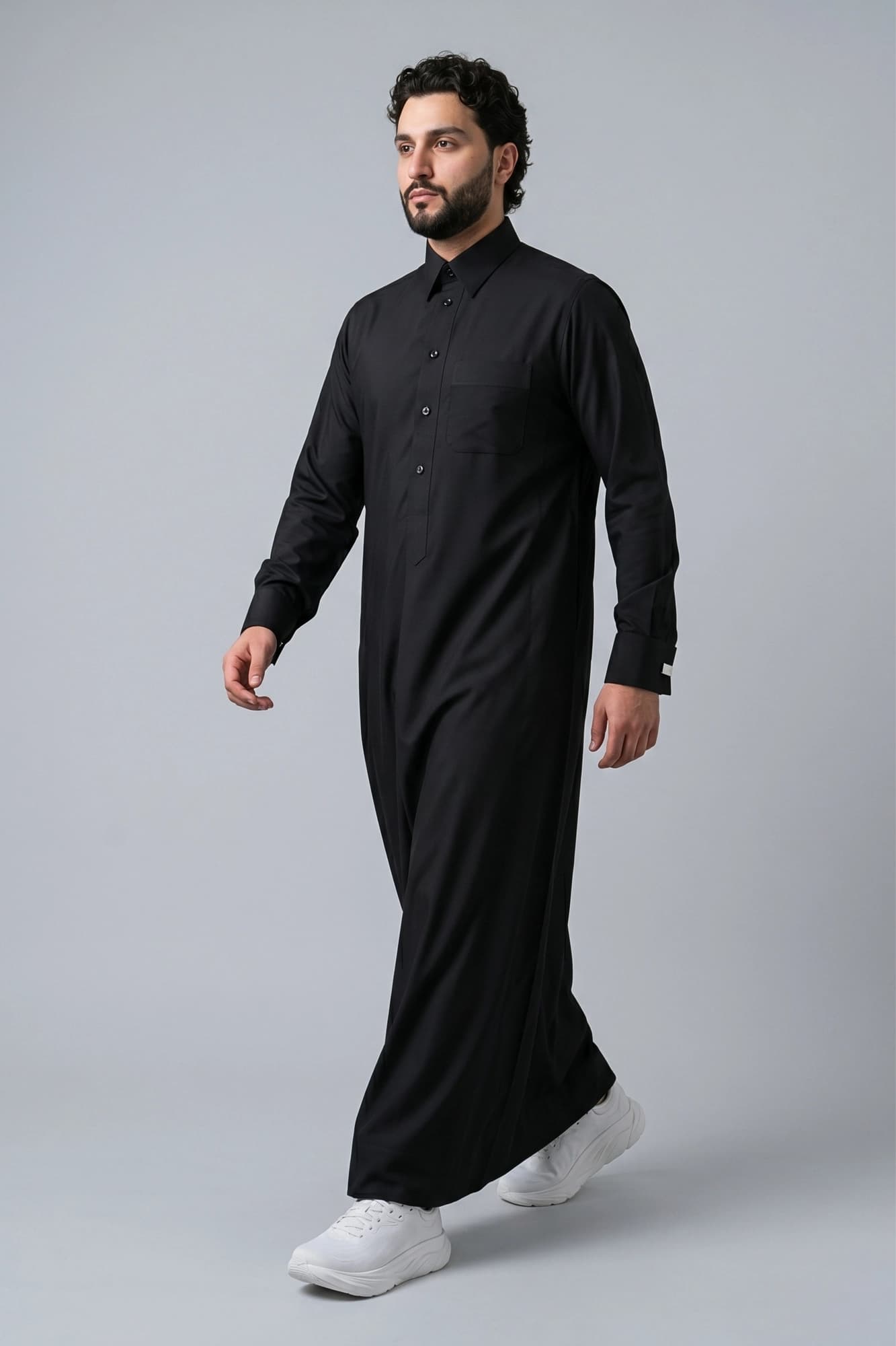 Black Qatari Thobe - Premium Spun Polyester