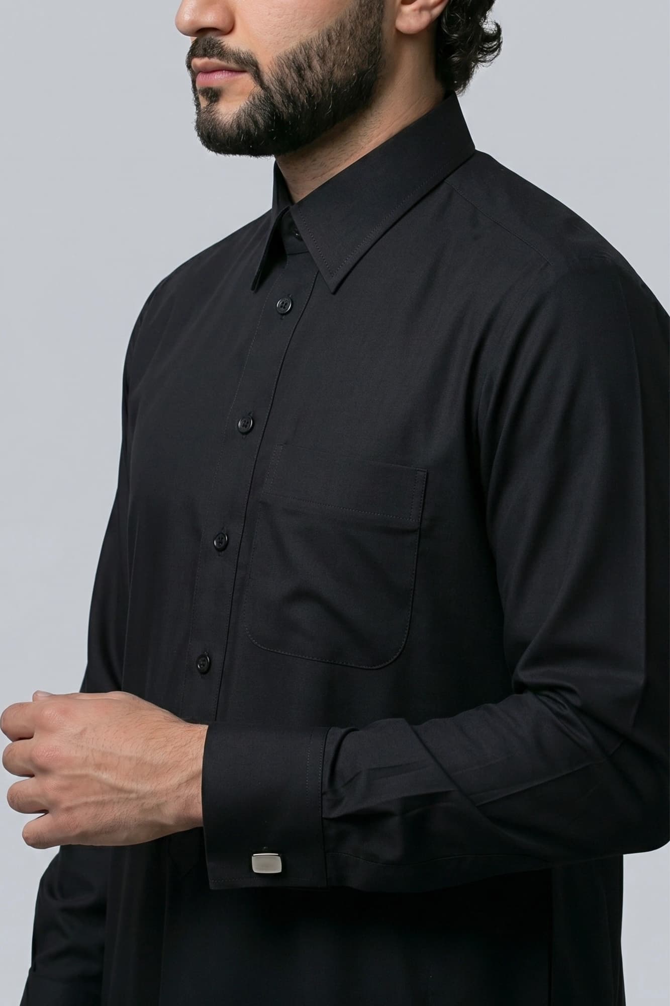 Black Qatari Thobe - Premium Spun Polyester