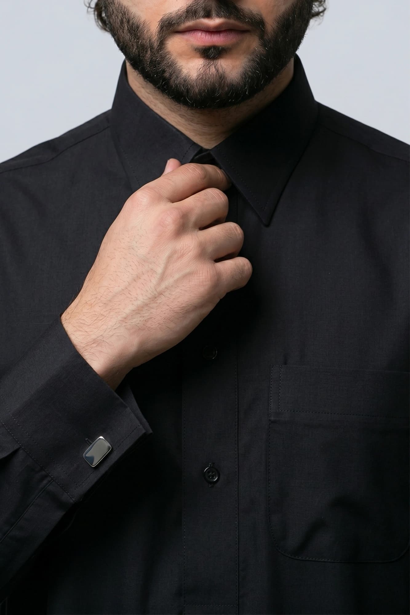 Black Qatari Thobe - Premium Spun Polyester