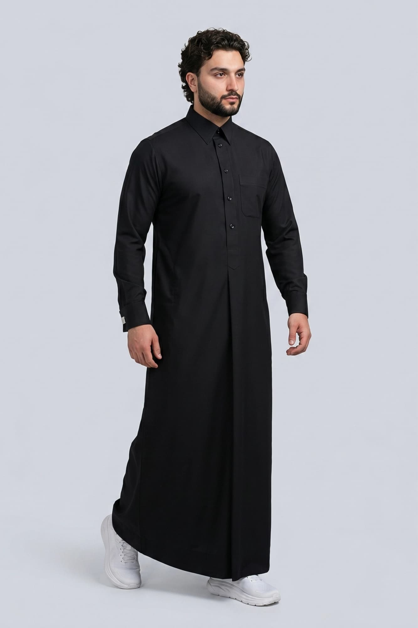 Black Qatari Thobe - Premium Spun Polyester