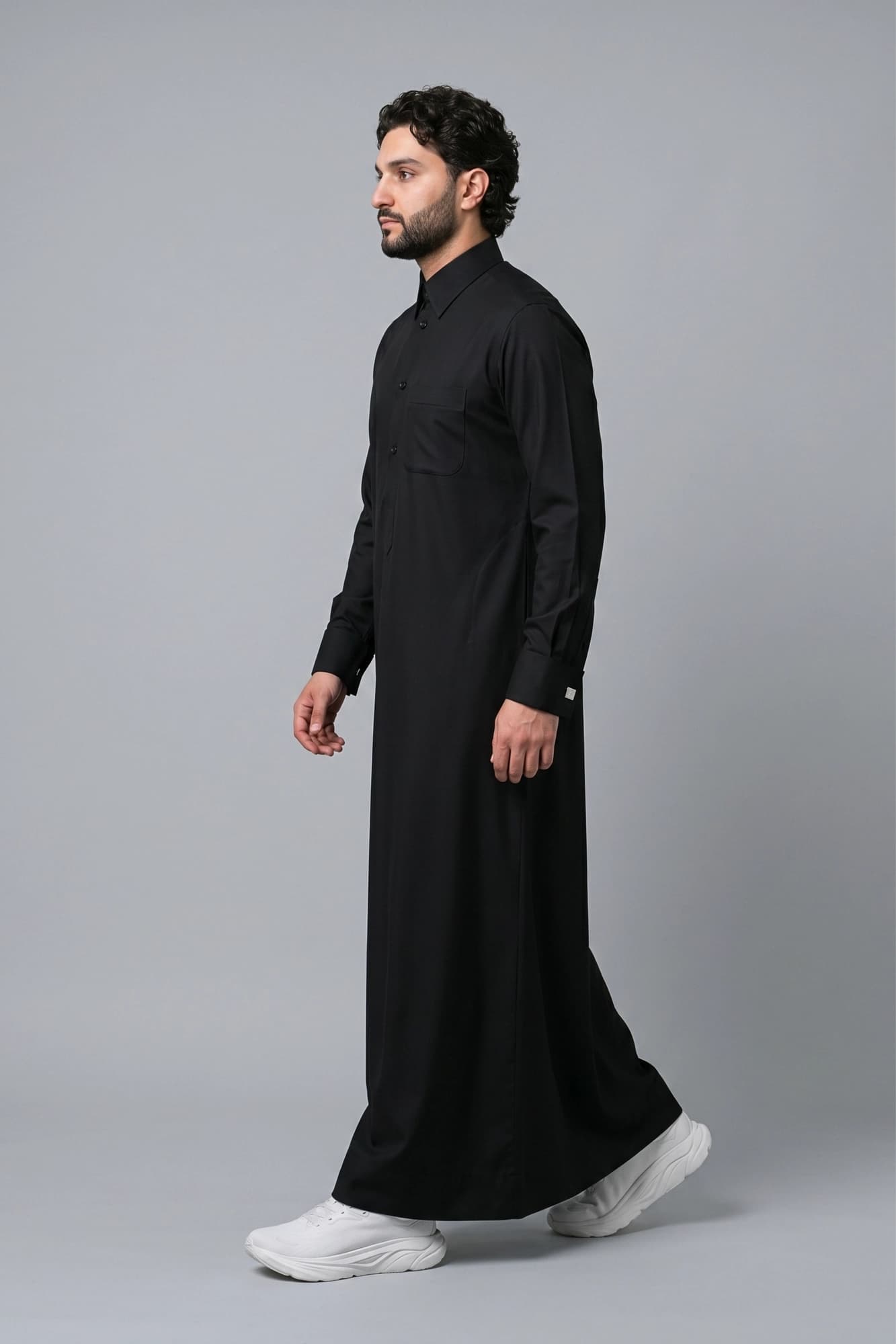 Black Qatari Thobe - Premium Spun Polyester