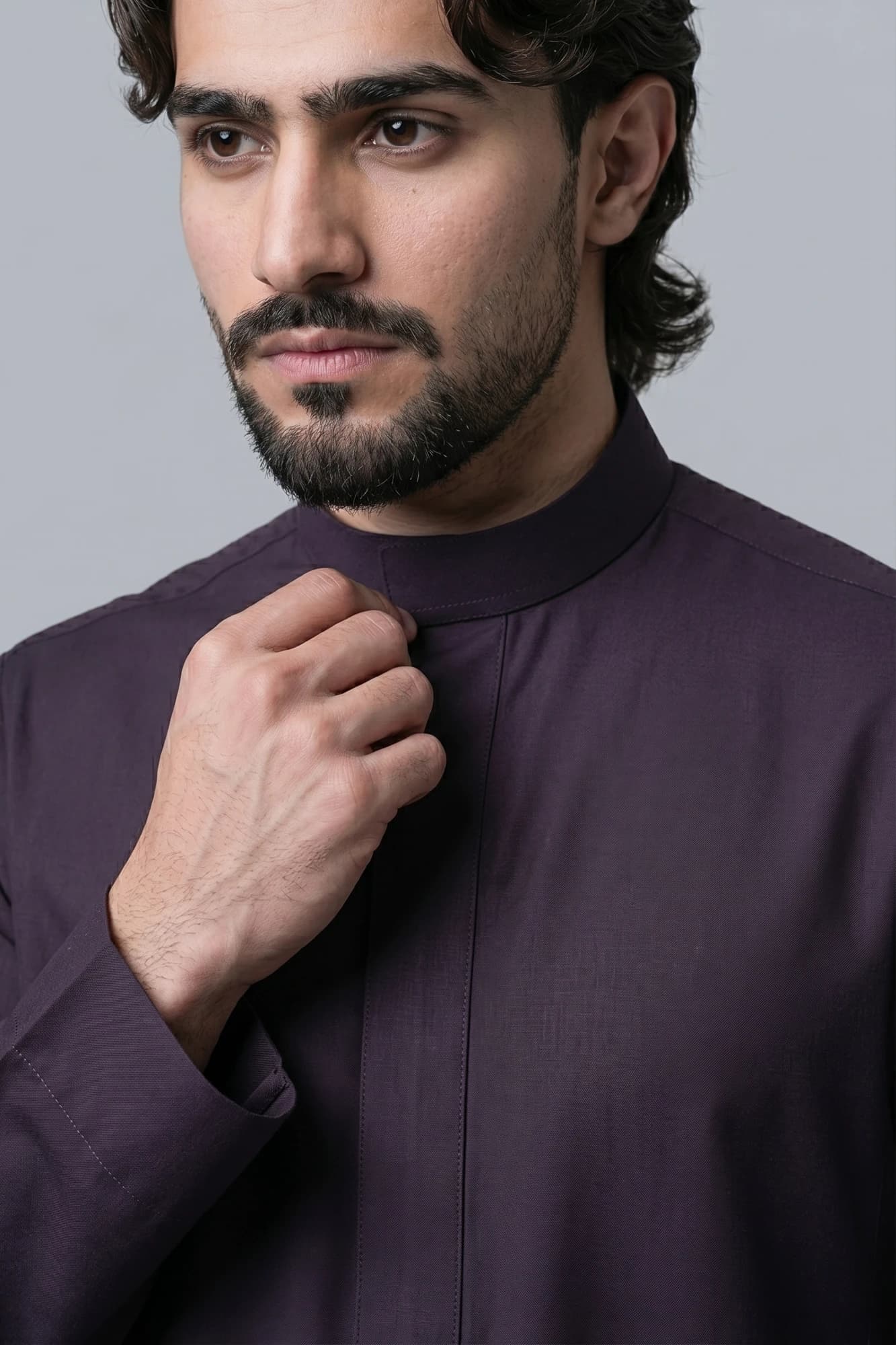 China Wool Saudi Thobe - Deep Aubergine