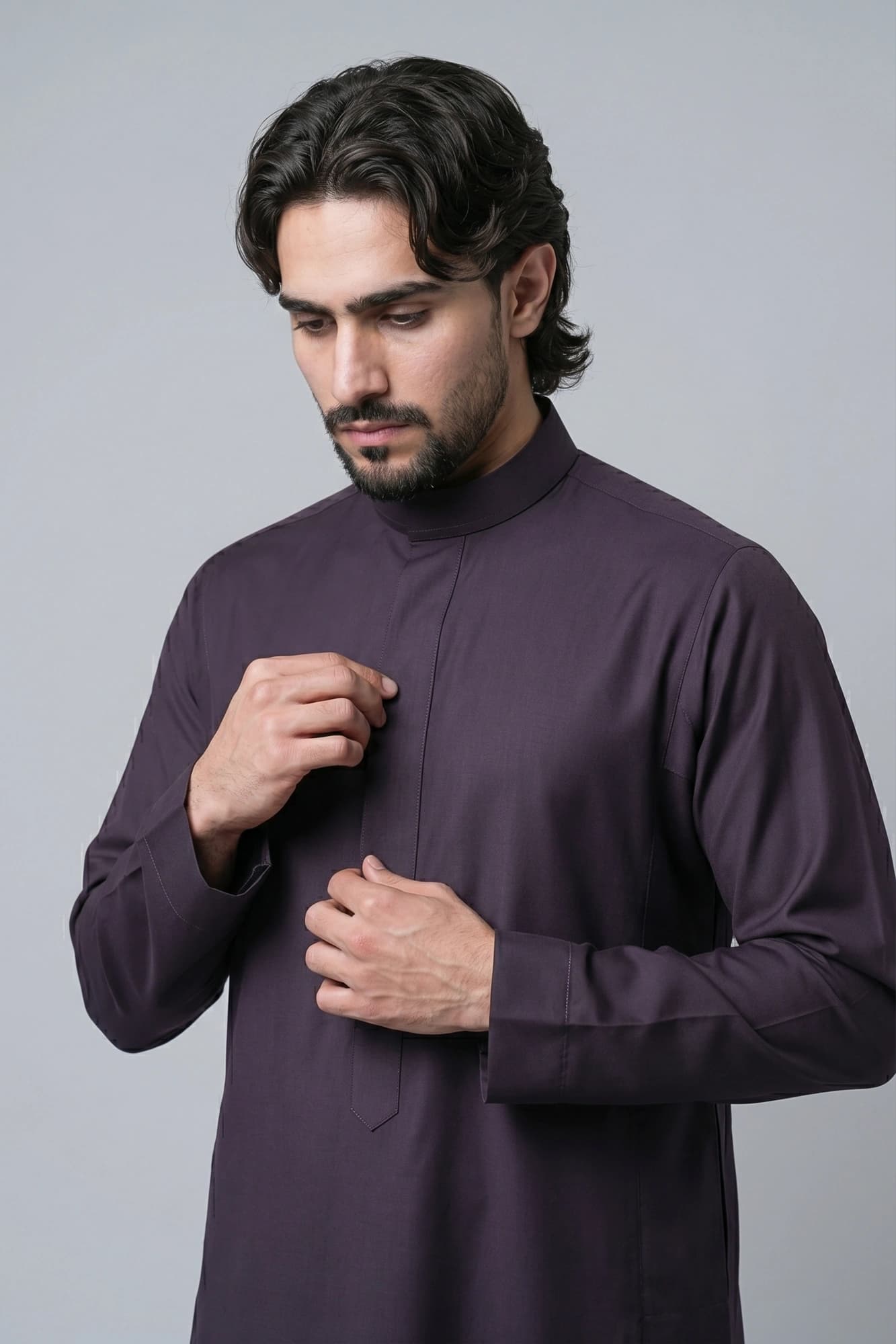 China Wool Saudi Thobe - Deep Aubergine