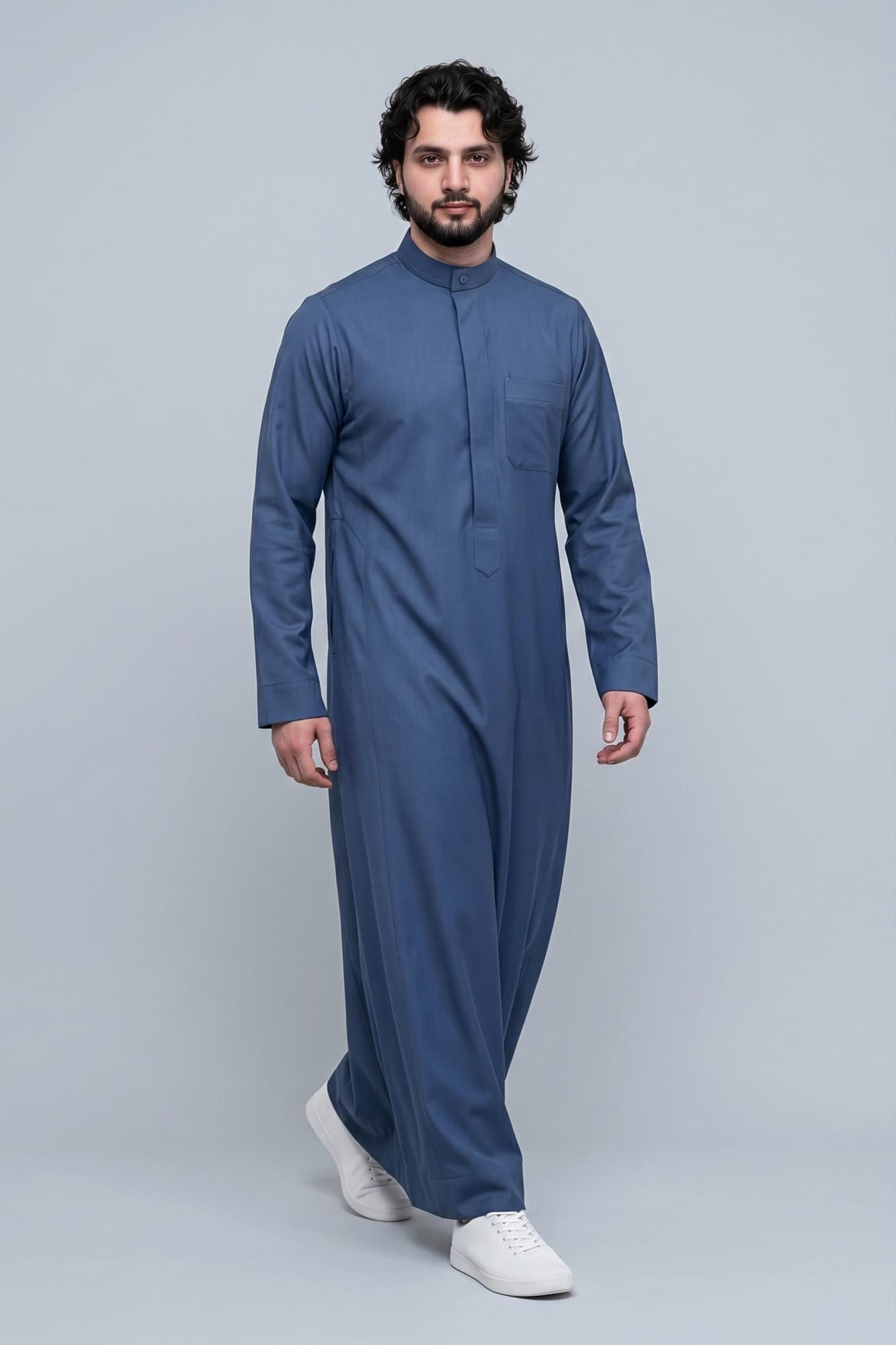 Denim Blue Kuwaiti Thobe - Spun Polyester