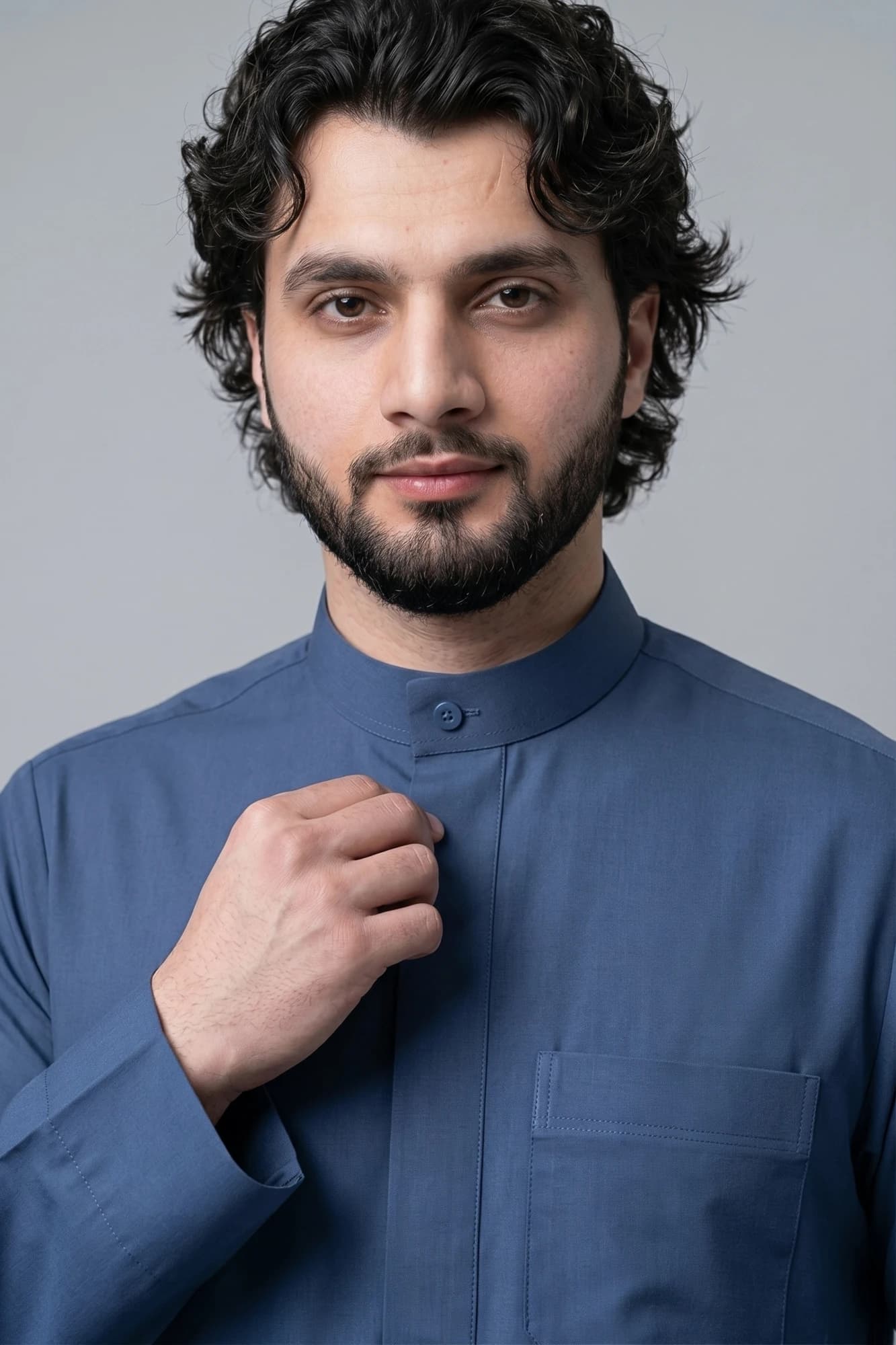 Denim Blue Kuwaiti Thobe - Spun Polyester
