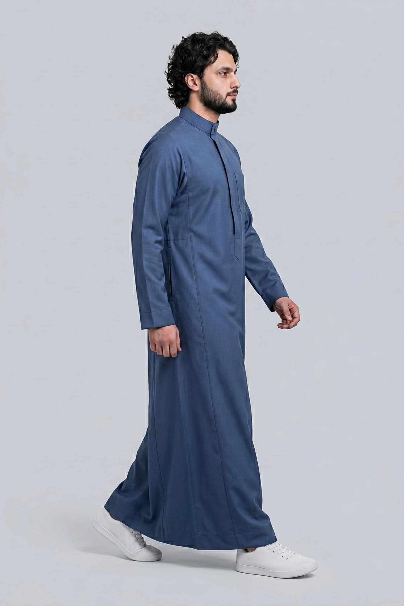 Denim Blue Kuwaiti Thobe - Spun Polyester