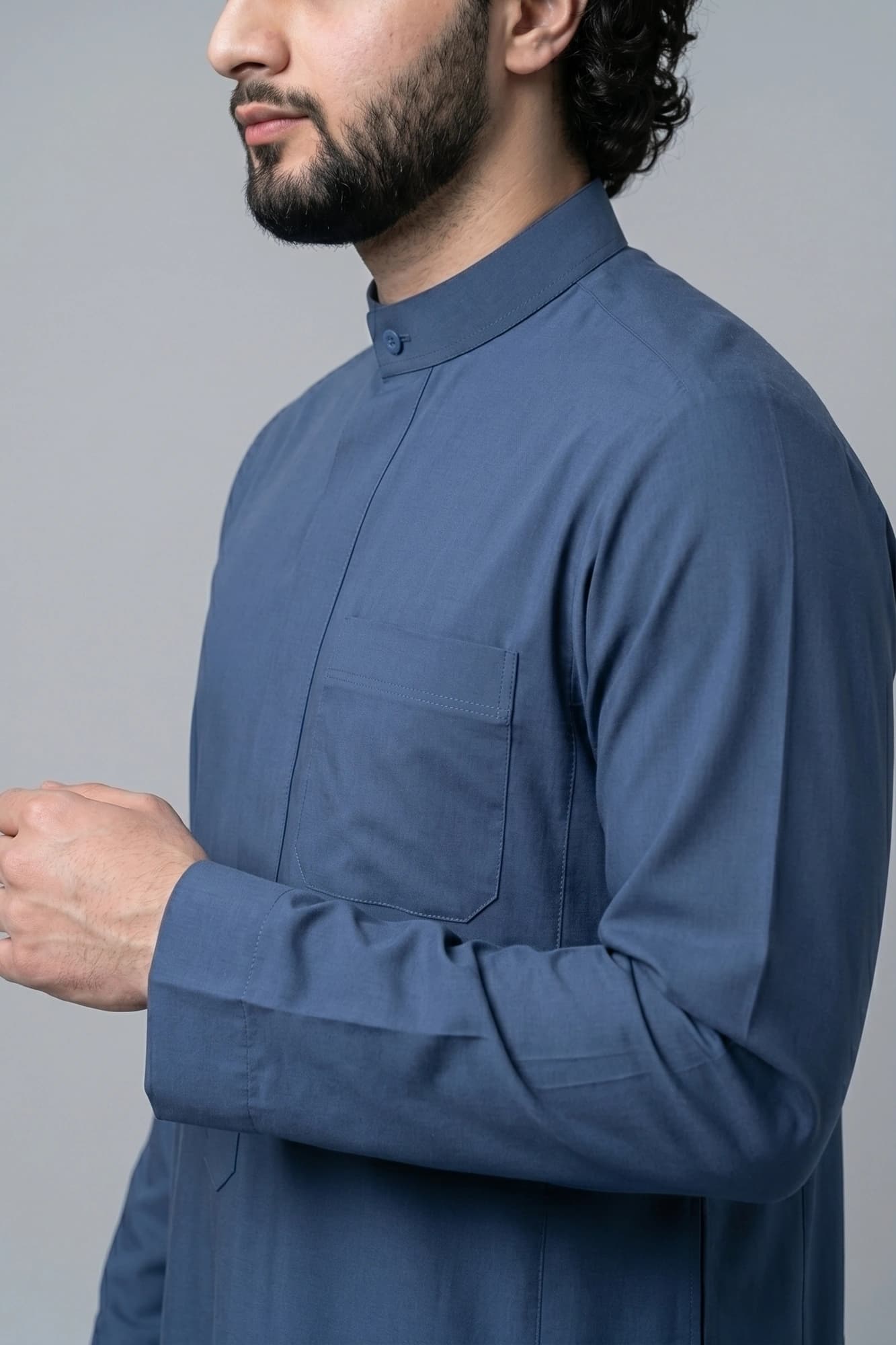 Denim Blue Kuwaiti Thobe - Spun Polyester