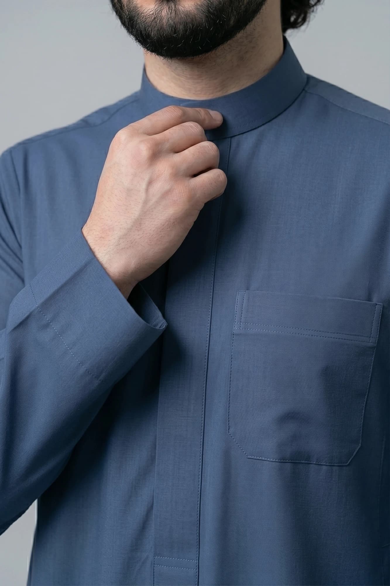 Denim Blue Kuwaiti Thobe - Spun Polyester