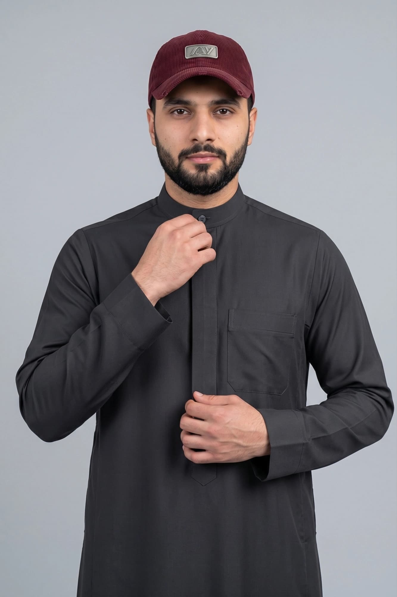 Galaxy Black Kuwaiti Thobe - Spun Polyester