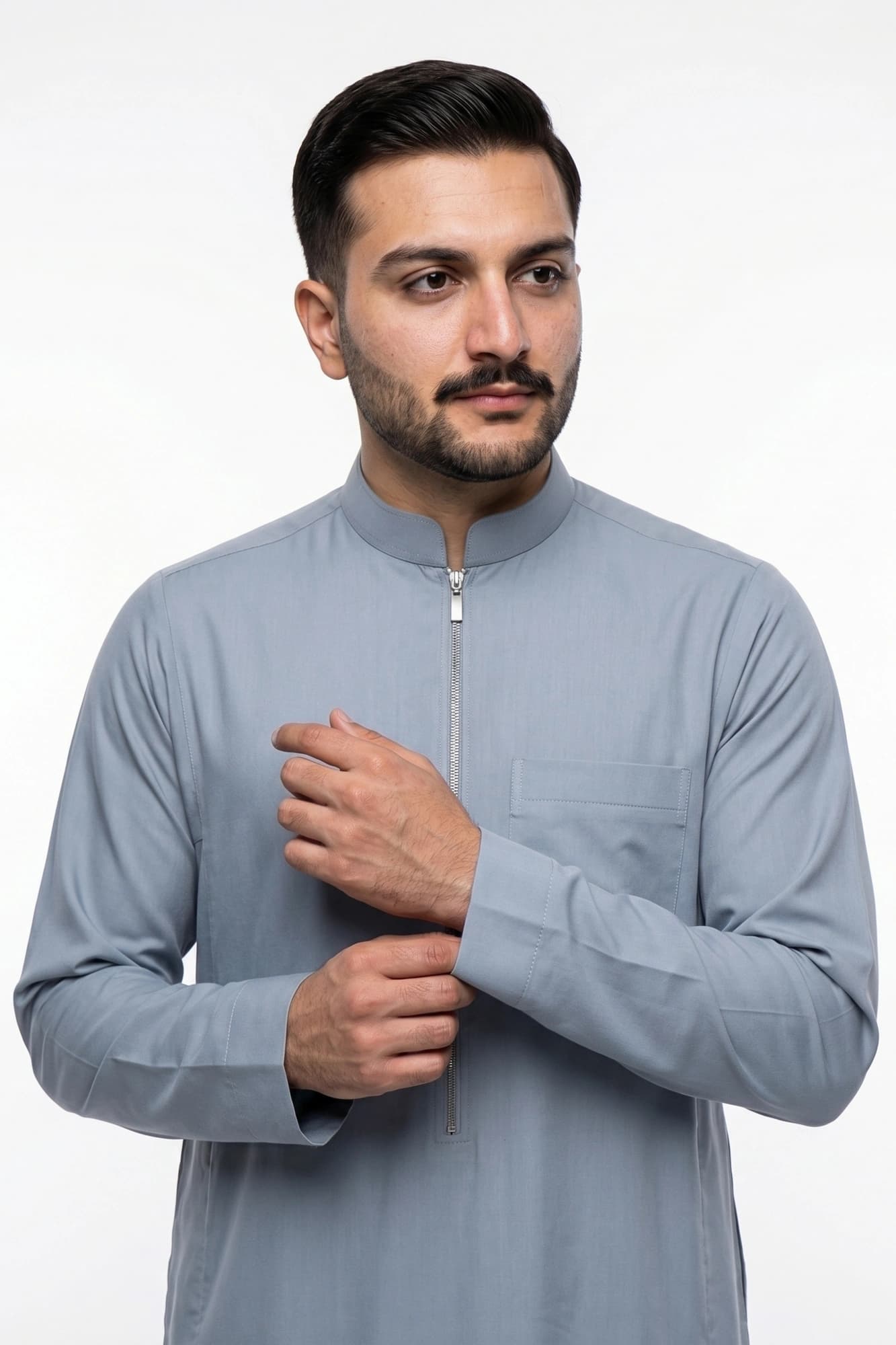 Misty Blue Saudi Zip Thobe - China Wool