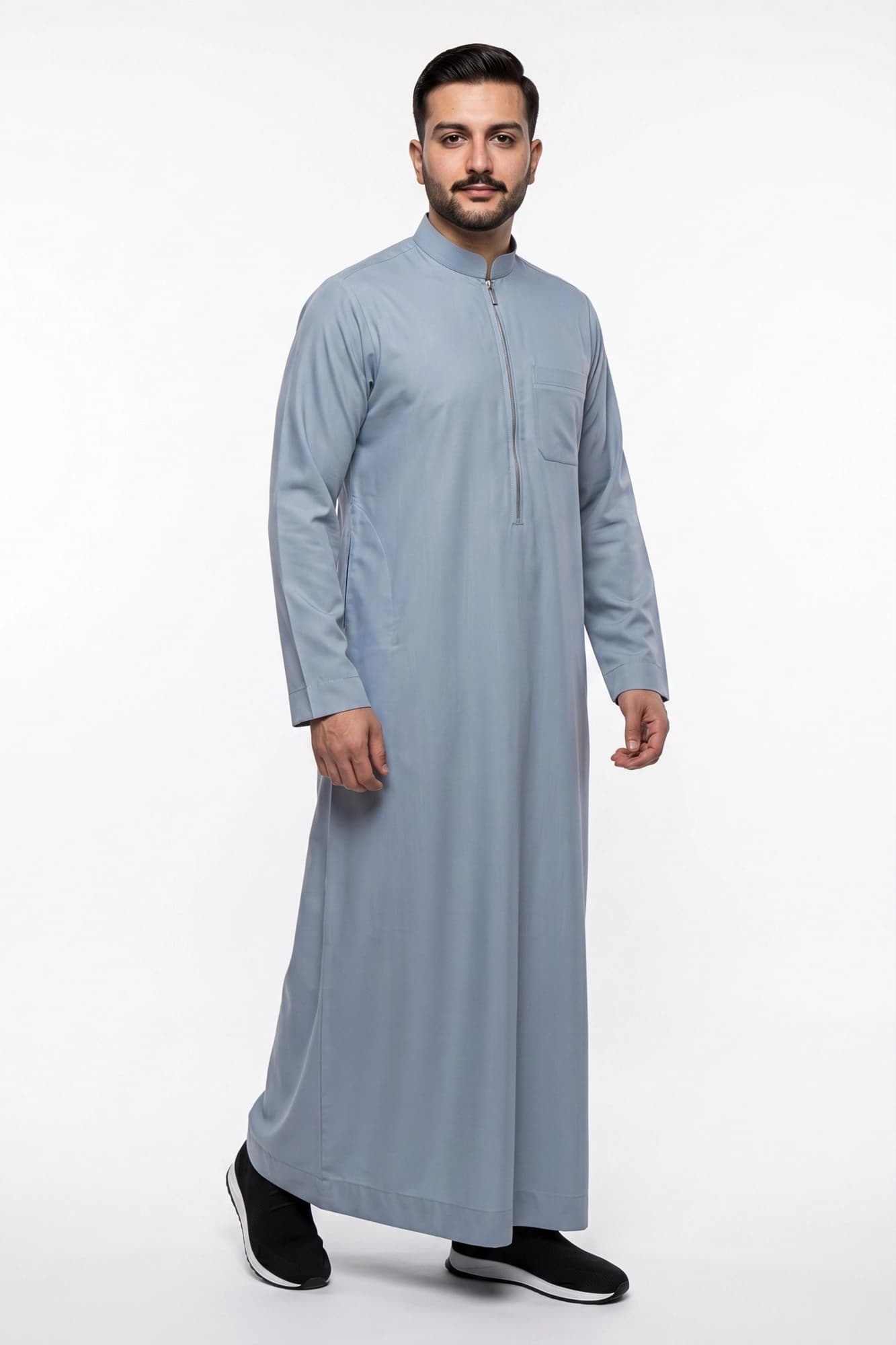 Misty Blue Saudi Zip Thobe - China Wool