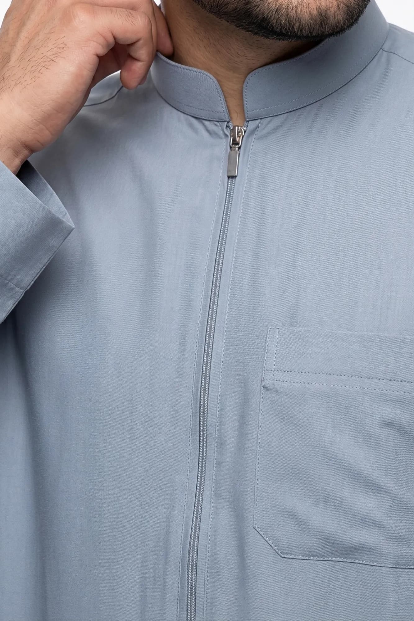 Misty Blue Saudi Zip Thobe - China Wool