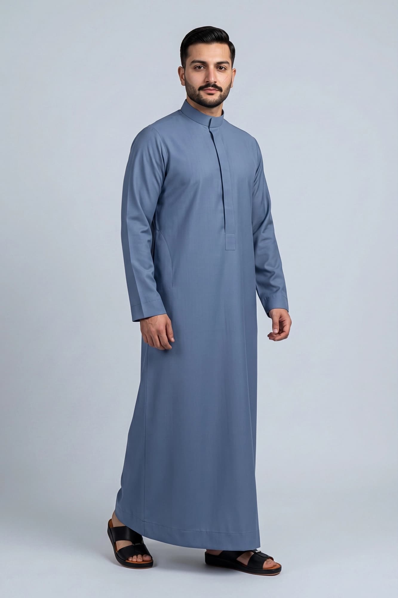 Muted Sky Blue Saudi Thobe - China Wool