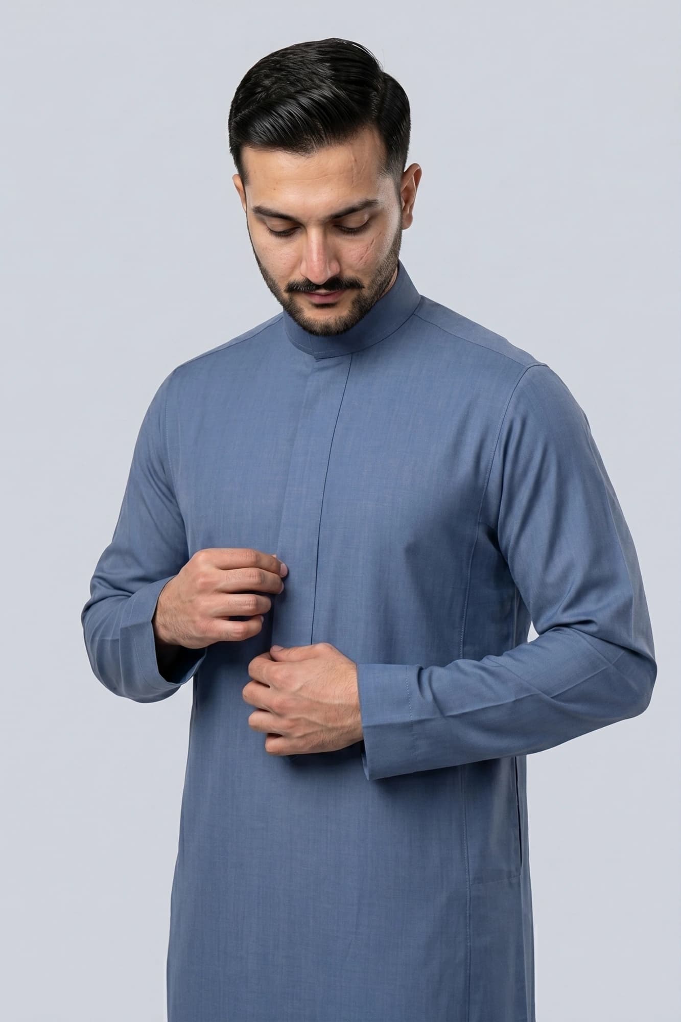 Muted Sky Blue Saudi Thobe - China Wool