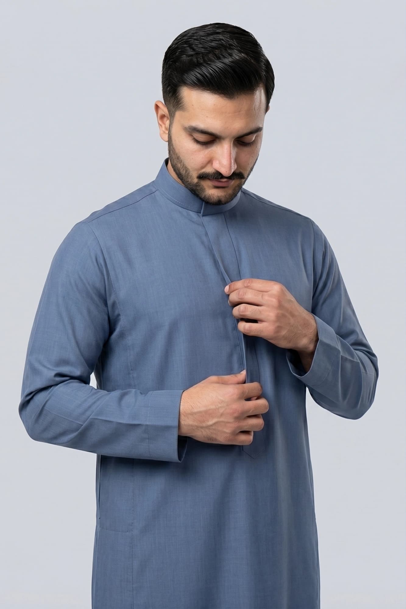 Muted Sky Blue Saudi Thobe - China Wool