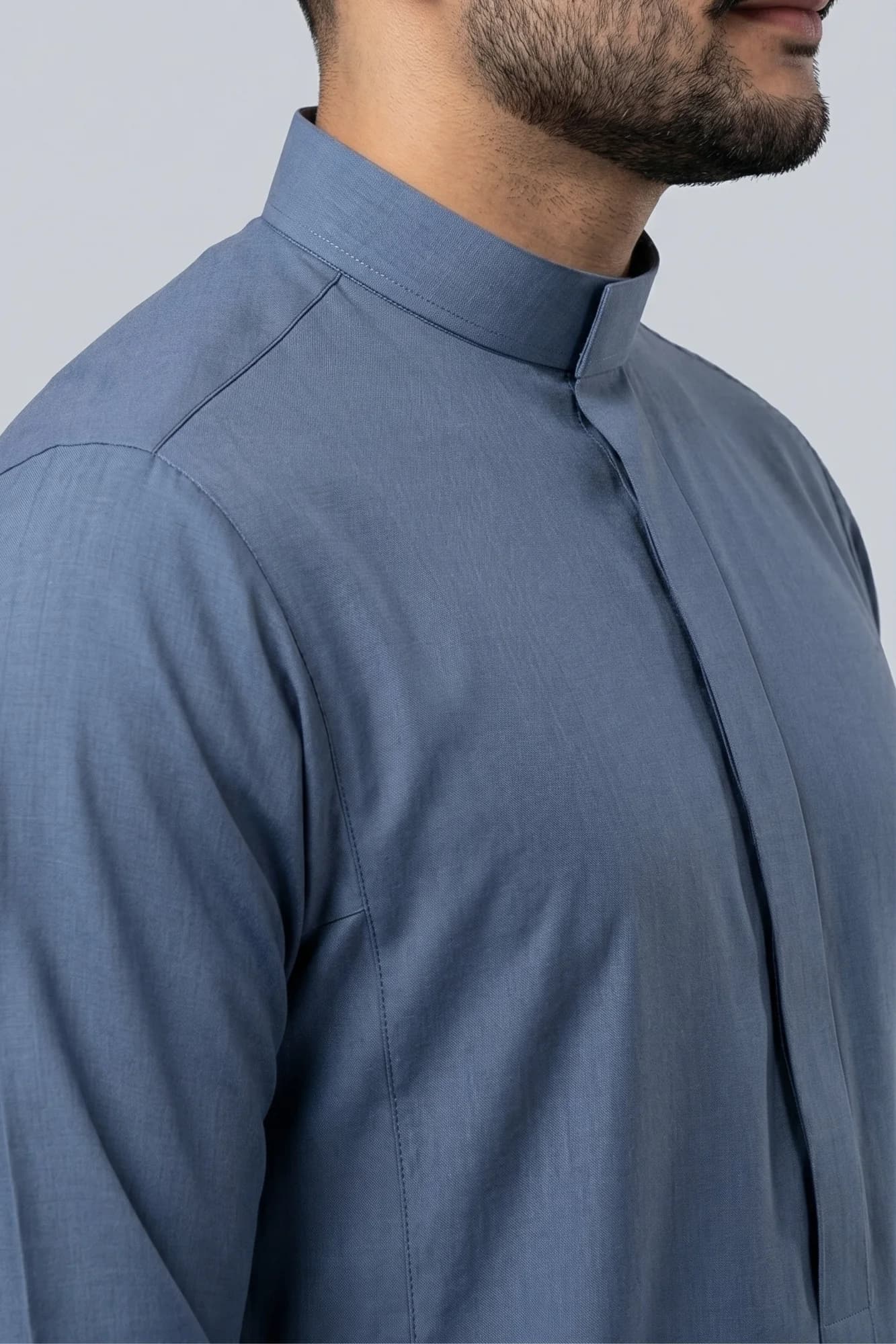 Muted Sky Blue Saudi Thobe - China Wool