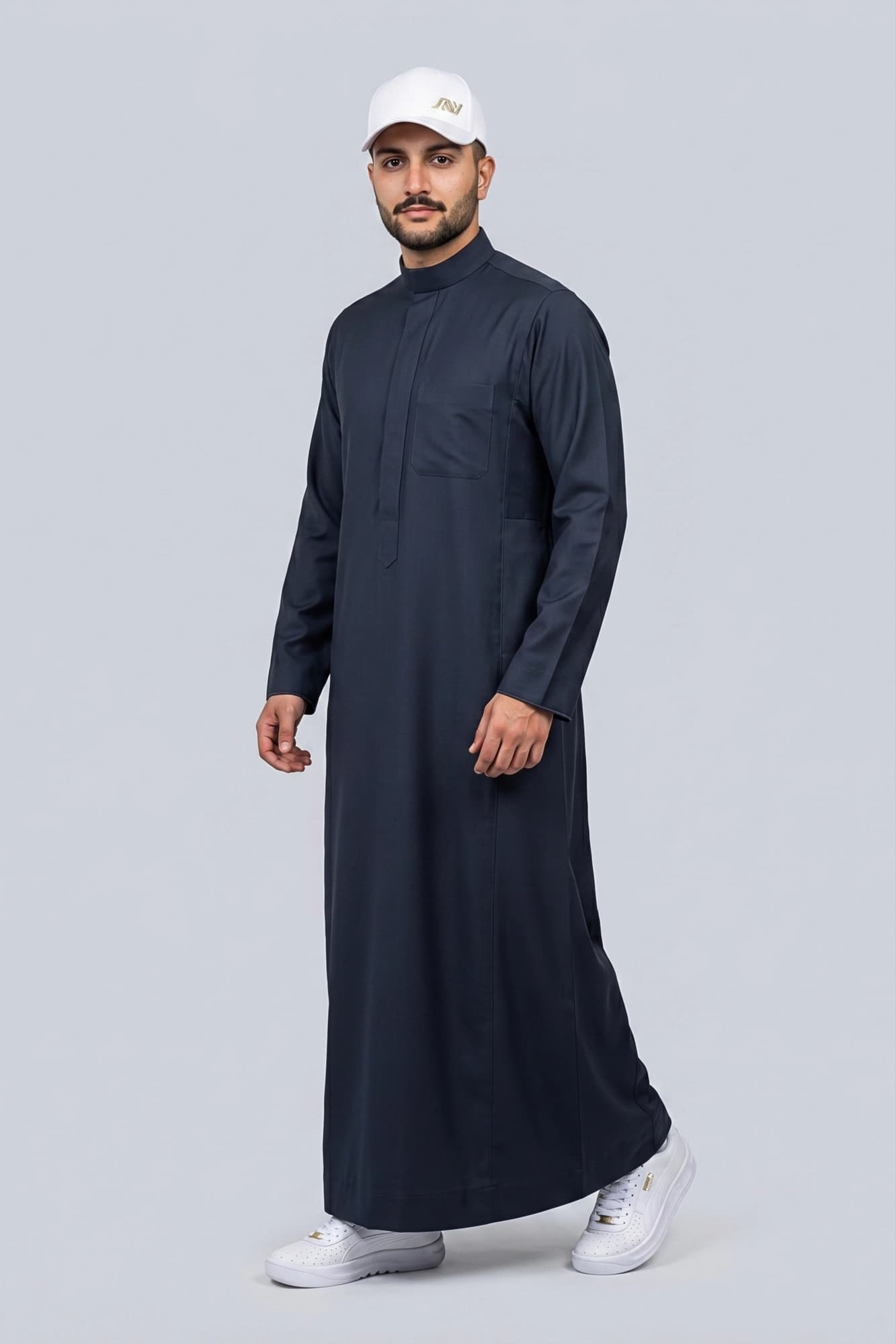 Sporty Dark Blue Saudi Thobe - China Wool