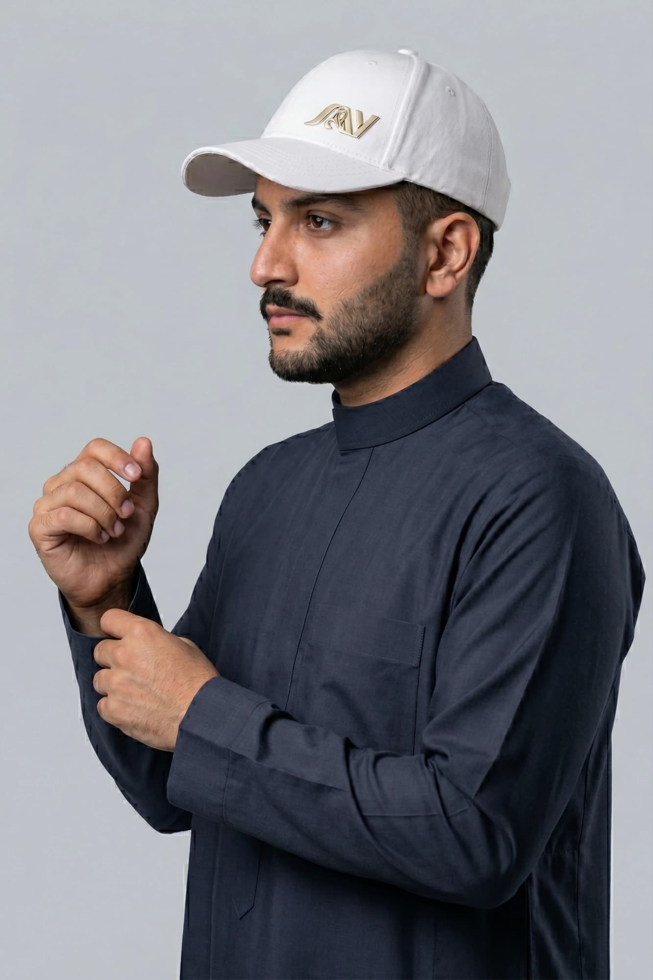 Sporty Dark Blue Saudi Thobe - China Wool
